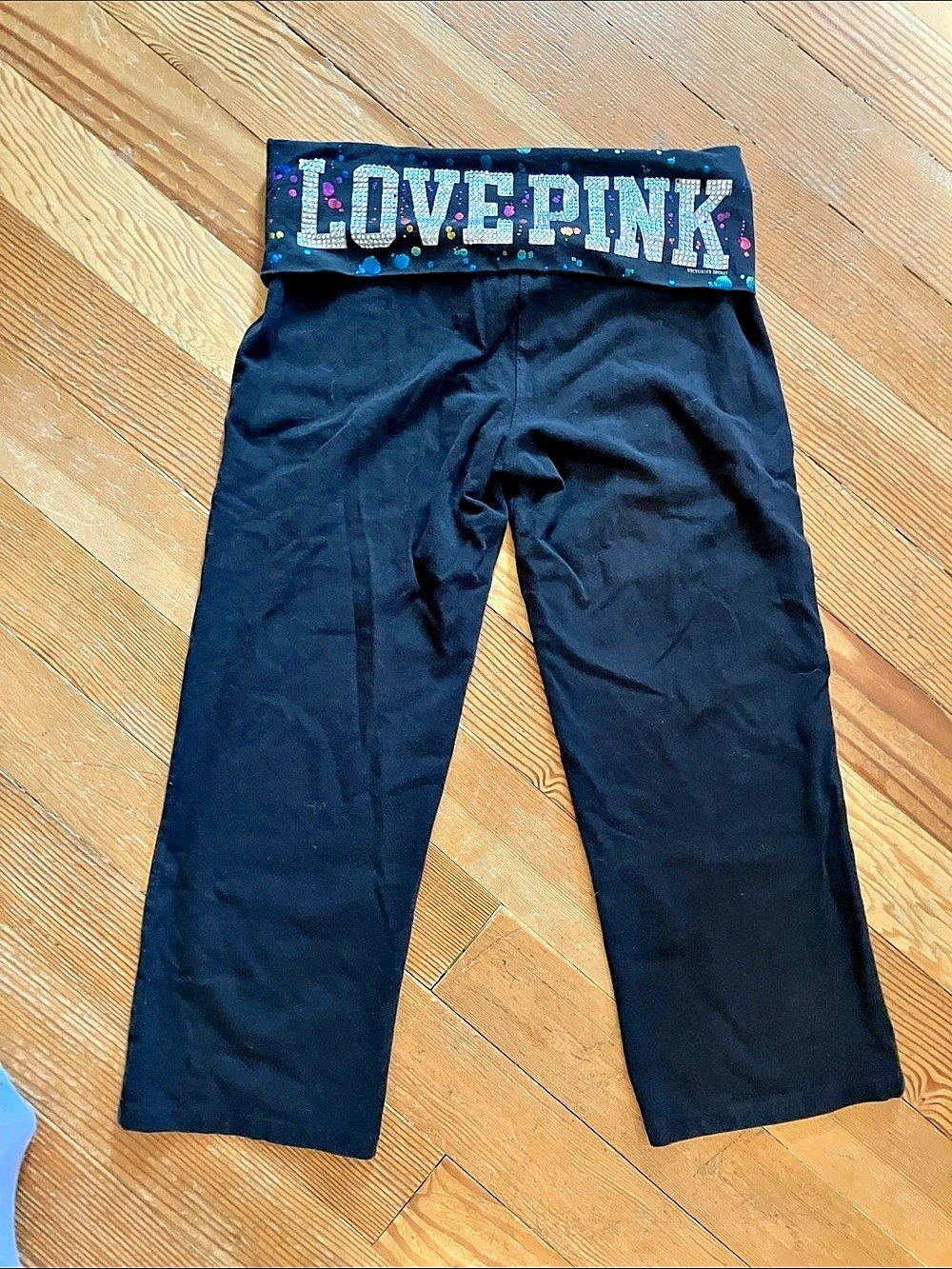 Victoria's Secret PINK Foldover Rhinestone Bling Yoga Pants Foldover Rhinestone